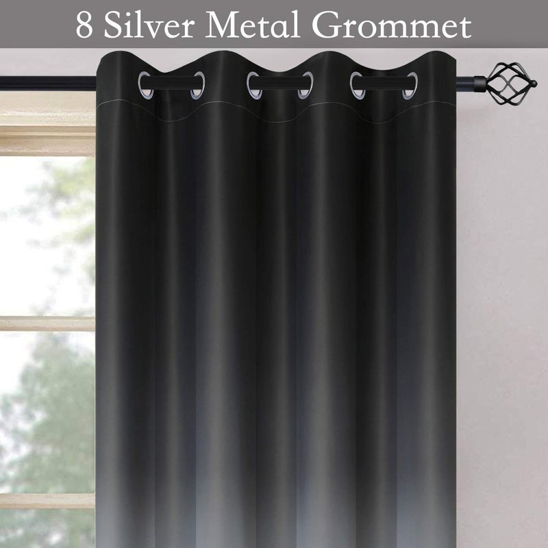 SimpleHome Ombre Room Darkening Curtains for Bedroom, Gradient Black to Gray White Light Blocking Thermal Insulated Grommet Window Curtains/Drapes for Living Room,2 Panels, 52x96 inches Length - Image 2
